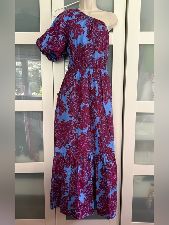 Lilly Pulitzer Dresses & Skirts - Lilly Pulitzer One-Shoulder Blue & Plum Floral Maxi Dress 12 - No Belt